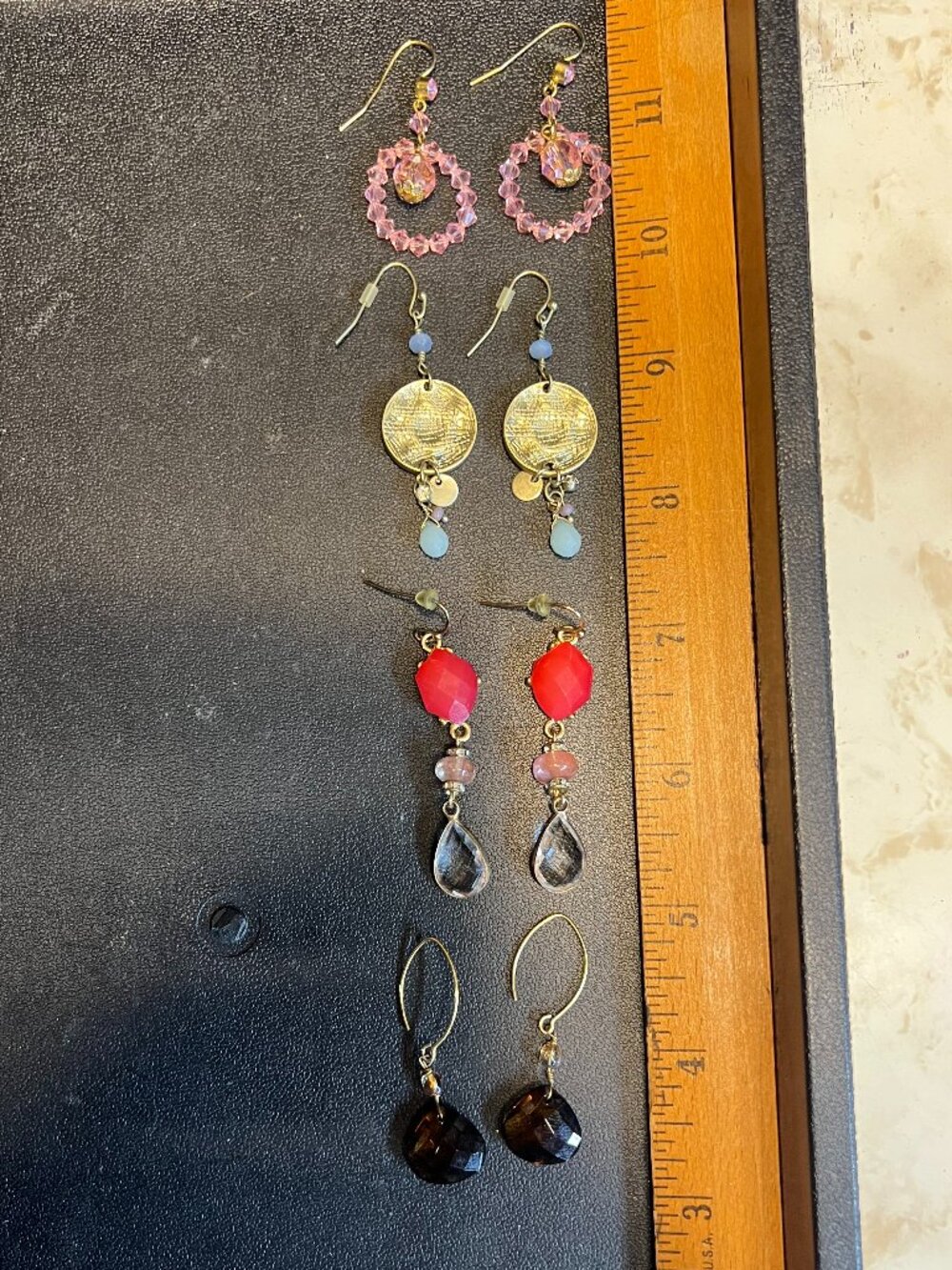 Lot of 4 Pair Goldtone, Glass or Crystal Earrings, Mixed Styles and Colors